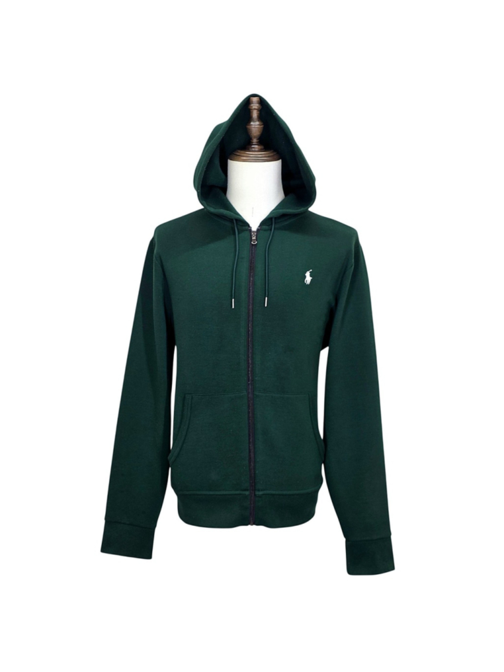 Polo Ralph Lauren Mens Hoodie Large Full Zip Green Cotton Blend Pony Sweatshirt